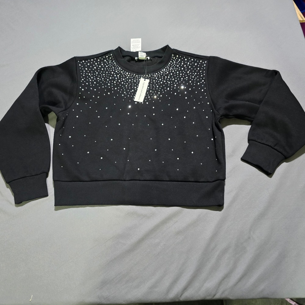 cupcakes and cashmere Sweatshirt Womens Medium Black Rhinestone Embellished Crew